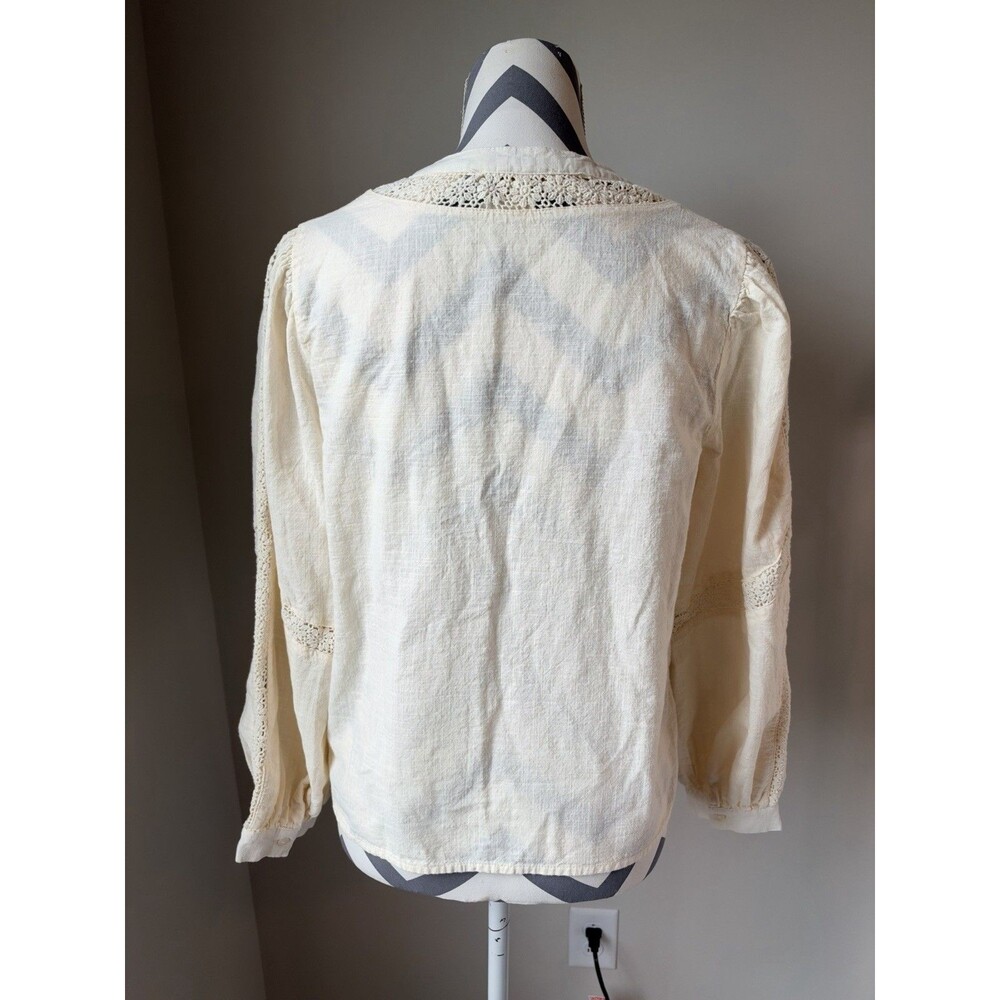 Jennifer & Grace Small Floral Embroidered Cotton Boho Blouse Crochet Lace Top - Picture 2 of 7